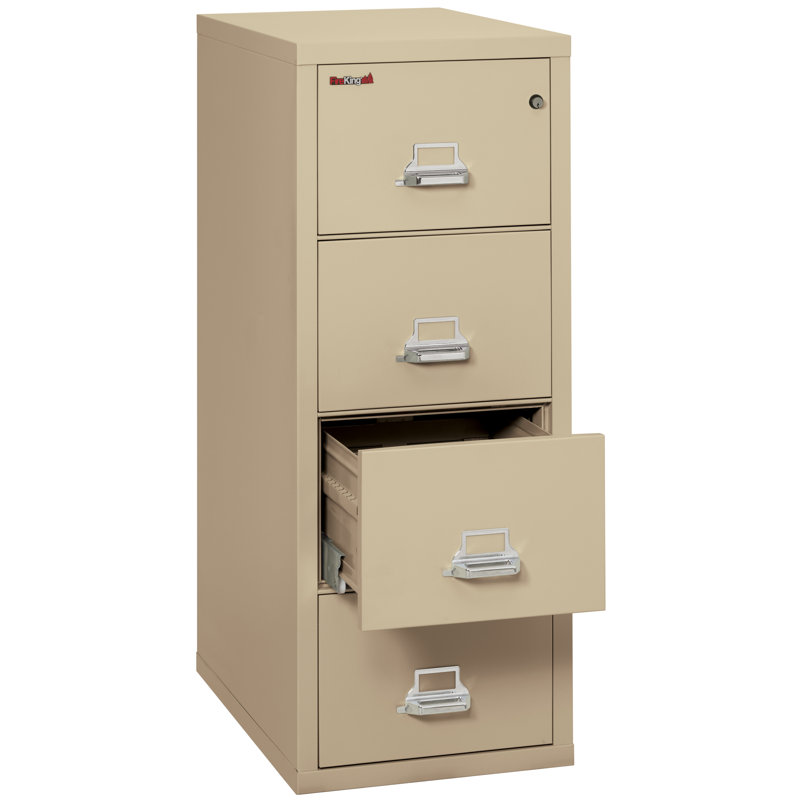 Classeur vertical 4 tiroirs ininflammable, Parchemin, Serrure à clé, 56.19'' H X 19'' W X 31.19'' D