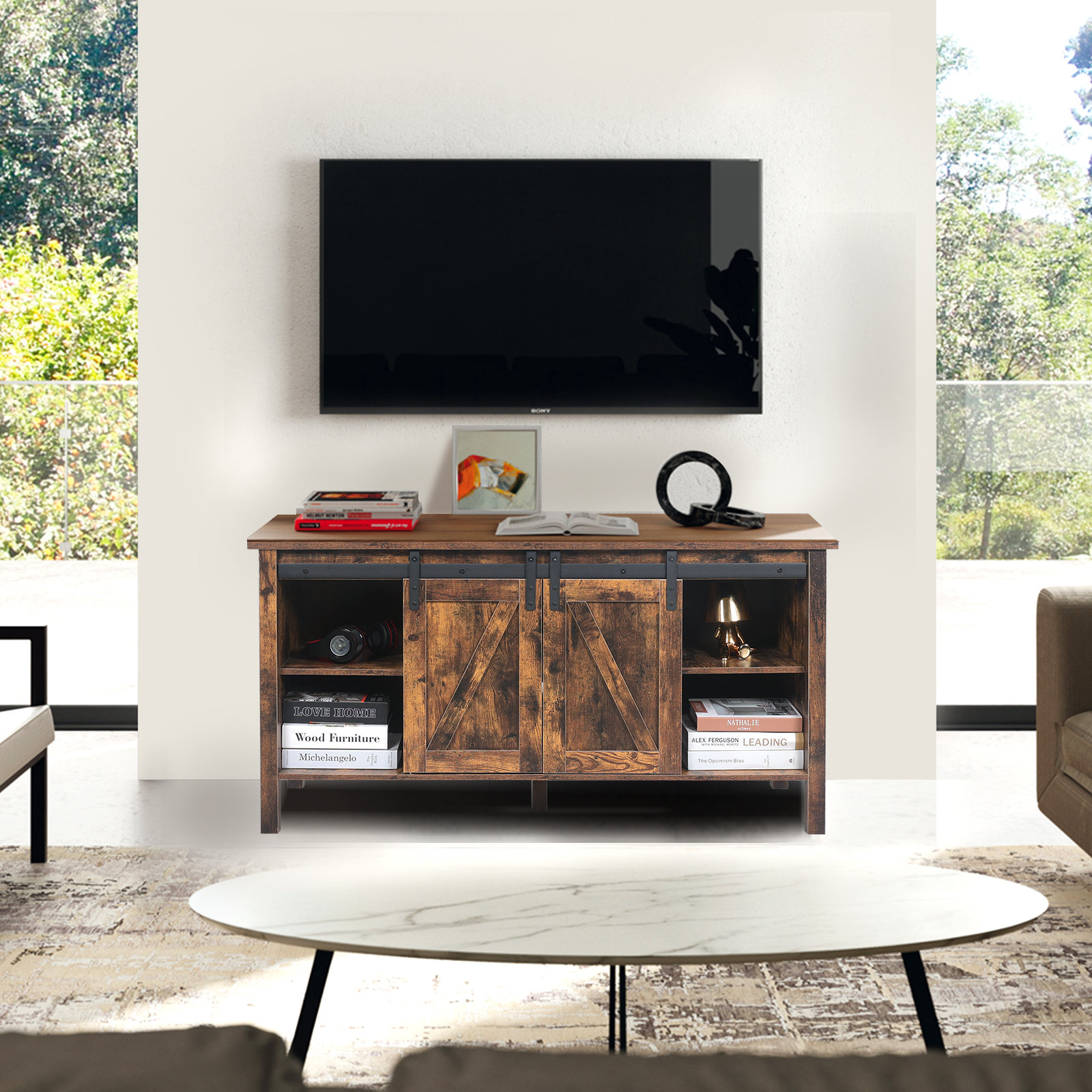 Gracie Oaks Farmhouse Entertainment Center for 55'' Inch TV Stand with