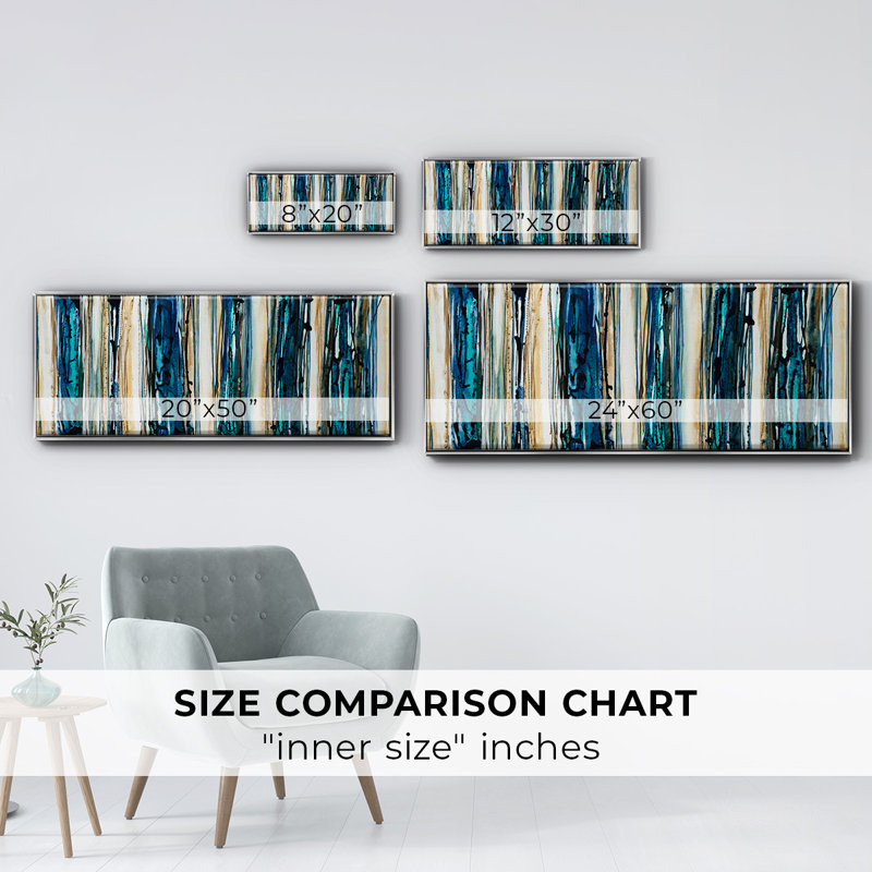 Blue Streaks- Framed Canvas, 12" H x 30" W