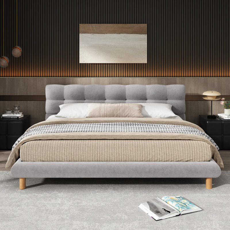 Aspia Upholstered Cookie-Shaped Platform Bed, King