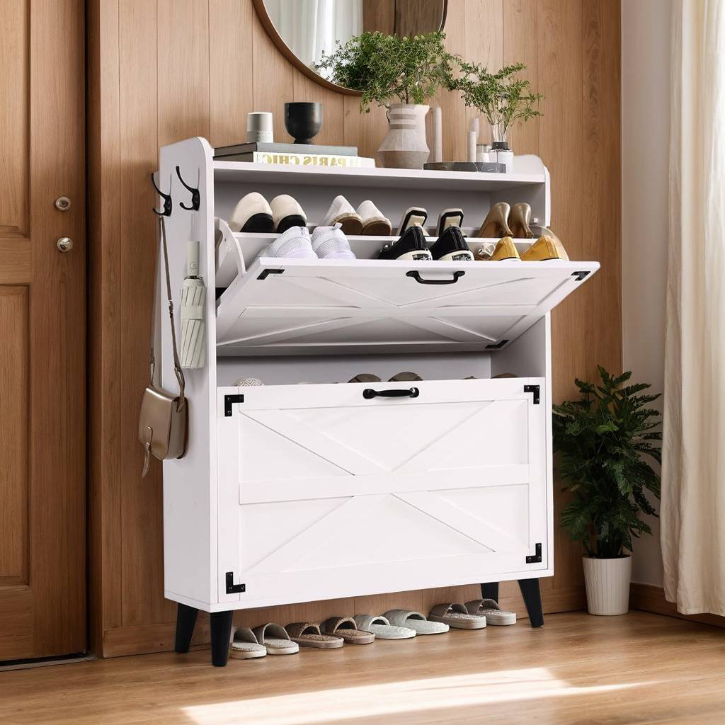 Gracie Oaks 30 Pair Shoe Storage Cabinet With 2 Flip Drawers Reviews