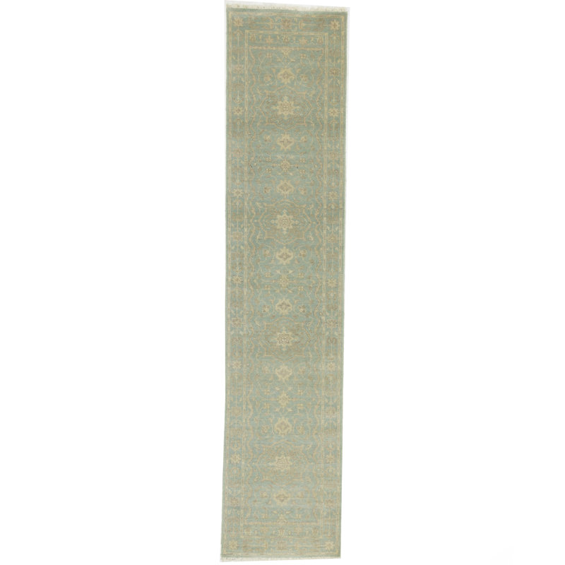Tapis de couloir oriental à motif floral turquoise discret 3 x 12 | Taille exacte: 2 pi 7 po x 11 pi 11 po