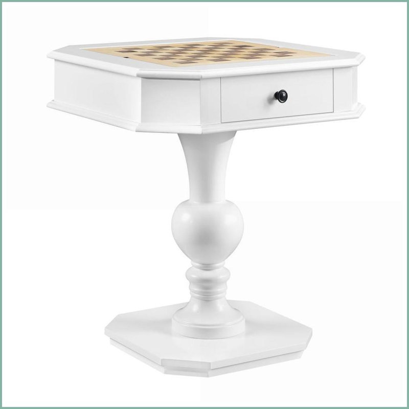 Table de jeu, finition blanche avec échecs réversible / dames / plateau de backgammon et amp; 2 tiroirs | Blanc | Bois synthétique