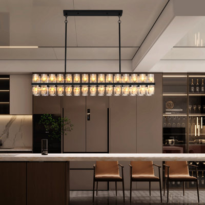 Cristal avec cadre noir et cristaux K9 pour la décoration commerciale. Design Mid-Century moderne, réglable en hauteur, 30W3, 120V, 2700K