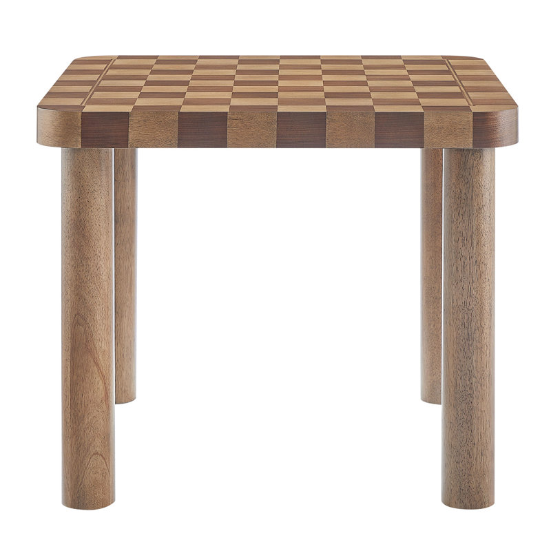Oscar 36 Inch Square Checkered Dining Table, Walnut/Dark Walnut
