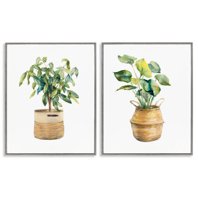 Lush Houseplants in Wicker Pots 2 PC Framed Giclee Art Set by Lanie Loreth