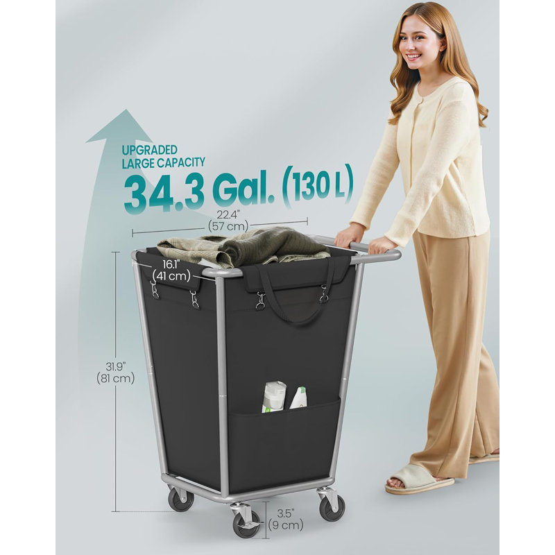 Laundry Basket With Wheels, 34.3 Gallons (130 L) Rolling Laundry Hamper With Removable Bag, Heavy-Duty Steel Frame1