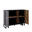 High Gloss Curio Display Cabinet For Collectibles, 120cm W Lighted Bookshelf, Metal And Wood Bookshelf With Glass Doors, Rustic Glass Display Case For Living Room, Black & Wood Grain