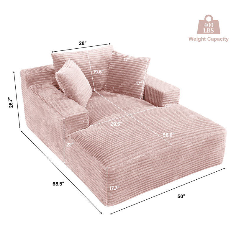 50'' Faux Fur Compression Bean Bag Chair Oversized Chaise Lounge Chair with Pillows, Pink Faux Fur
