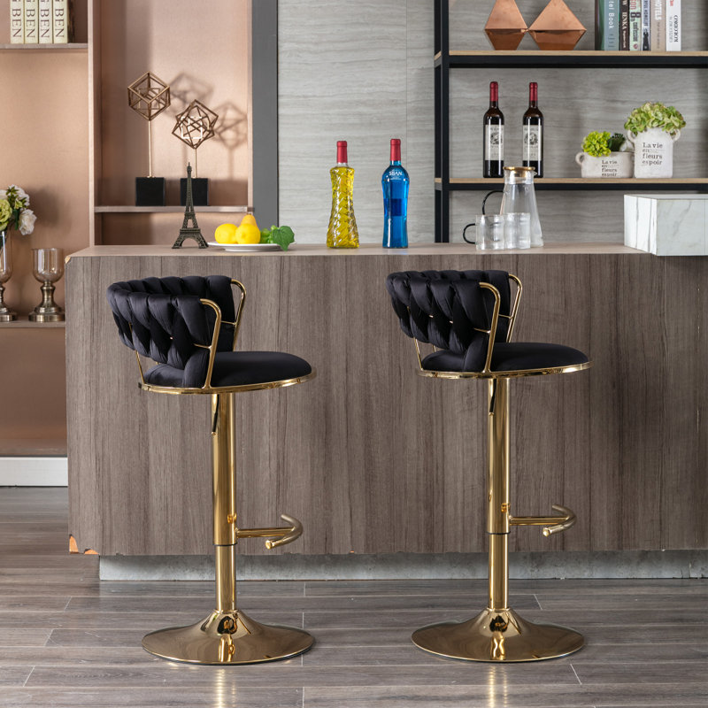Ensemble de 2 tabourets de bar, avec velours de levage mécanique réglable en hauteur et tabouret de bar simple Golden Leg - noir