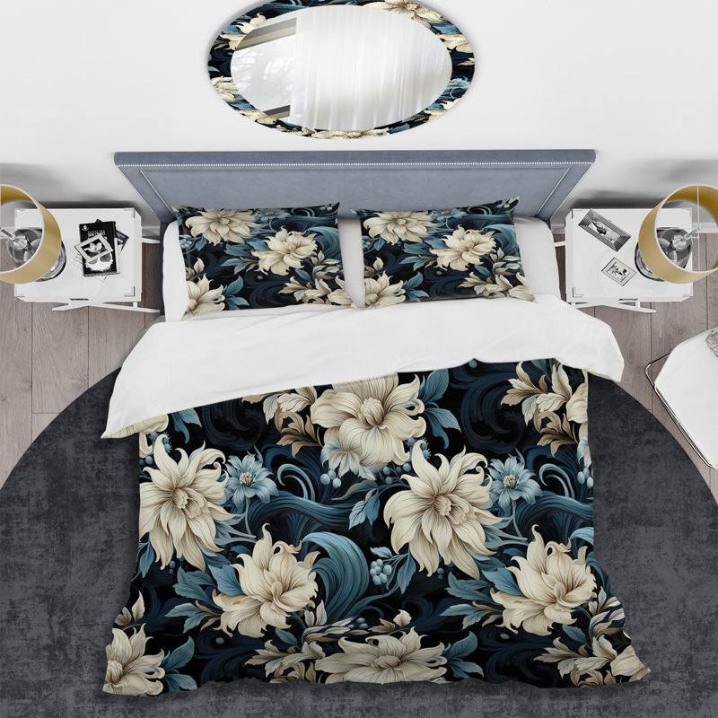 Ensemble de housse de couette à motif floral gris et beige, Housse de couette simple + 1 taie décorative stan