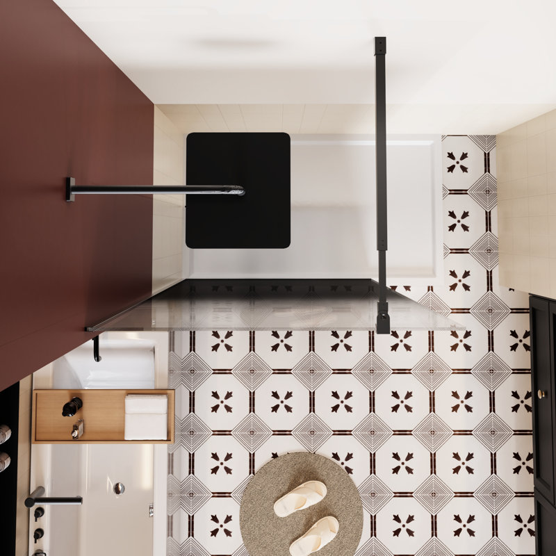 34 In W X 72 H Shower Door, Single Glass Panel, Black Gradient Tempered With Stainless Steel Rod, Suitable For Bathroom, , Stain - , Adjustable Aluminum Support, Reversible Installation, Visual