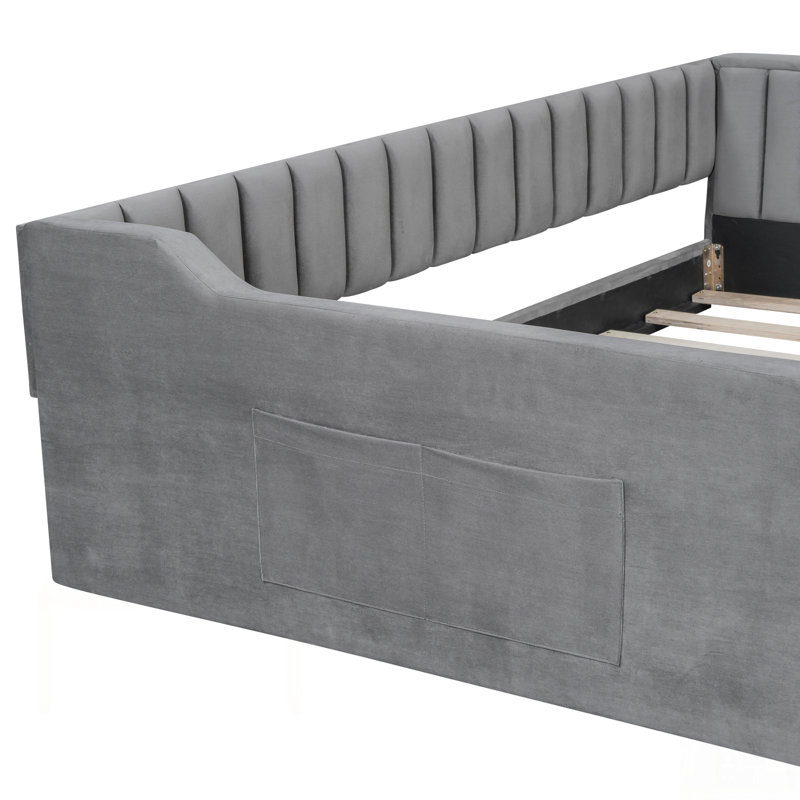 Upholstery Daybed With Side Storage Pockets, For Guest Rooms And Extra Sleeping Space, Full XL, Gray