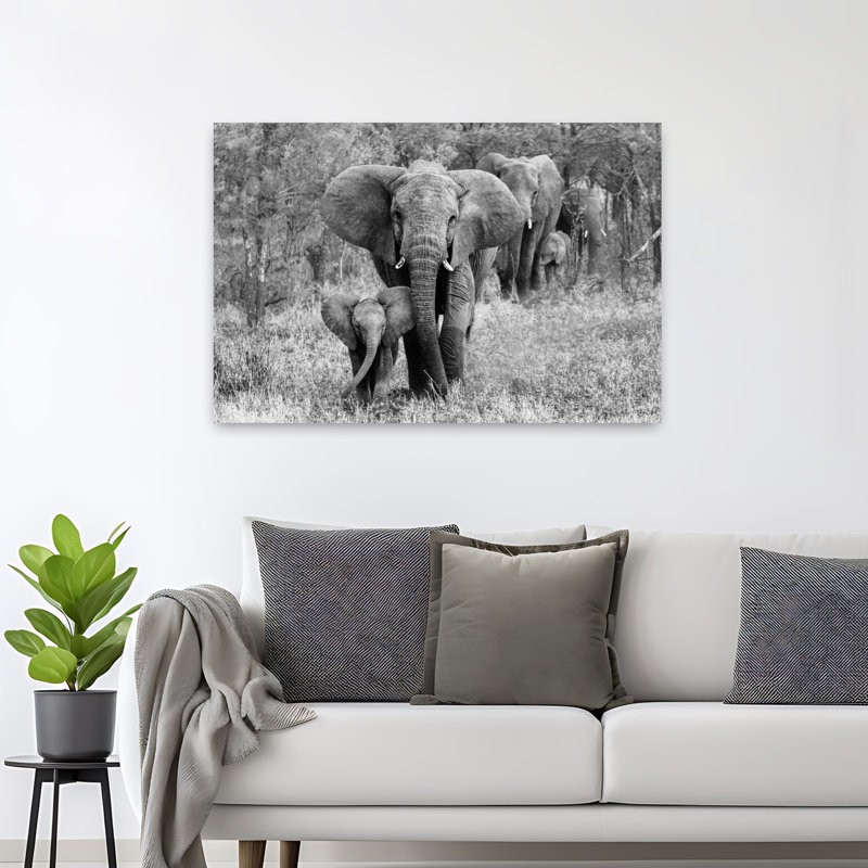 Art contemporain, paysage abstrait, forêt d'éléphants, paysage, H 32 po x l 48 po