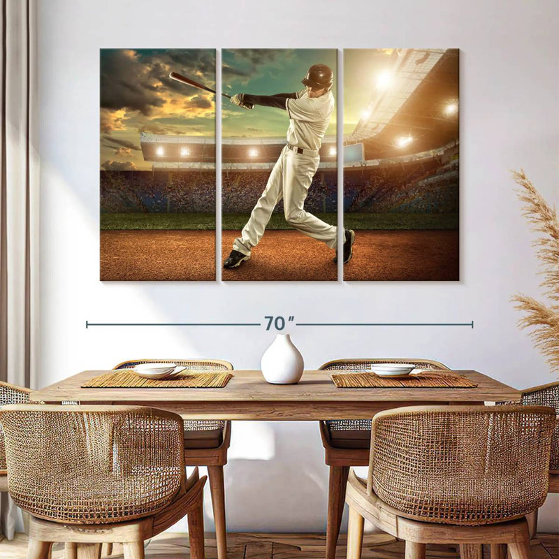 Joueur de baseball Sireci en action, H 42 po x l 65 po