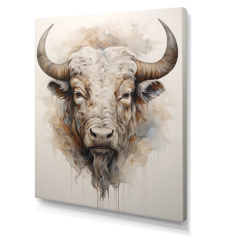 Tête de bison Buffalo III sur toile, H 40 po x l 30 po x P 1,5 po, Toile tendue