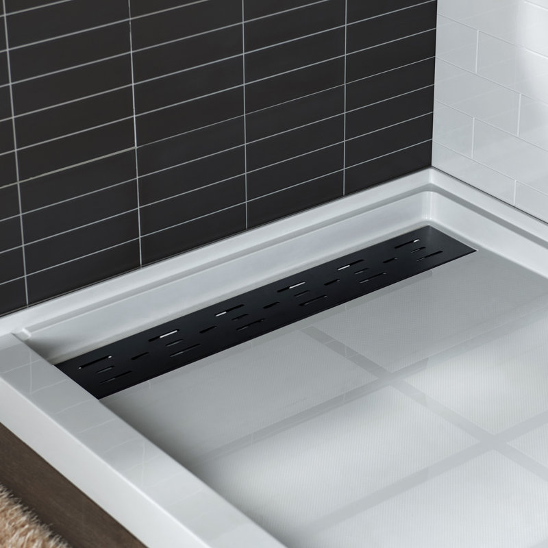 60" W x 34" D Solid Surface Single Threshold Shower Pan Base with Drain Assembly & Drain Cover Included, Non-Slip, Left