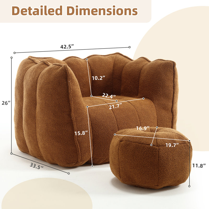 Compressed Sofa Chair Breathable Fabric Bean Bag Chair With Removable Ottoman,Living Room Sofa Chair