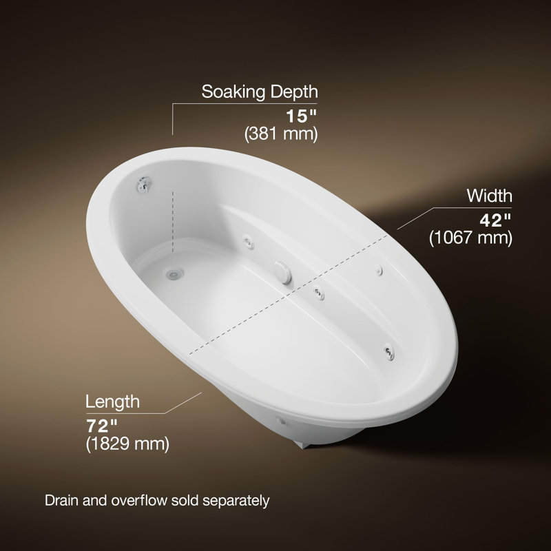 Sunward 72" x 42" Whirlpool Bathtub, Blanc