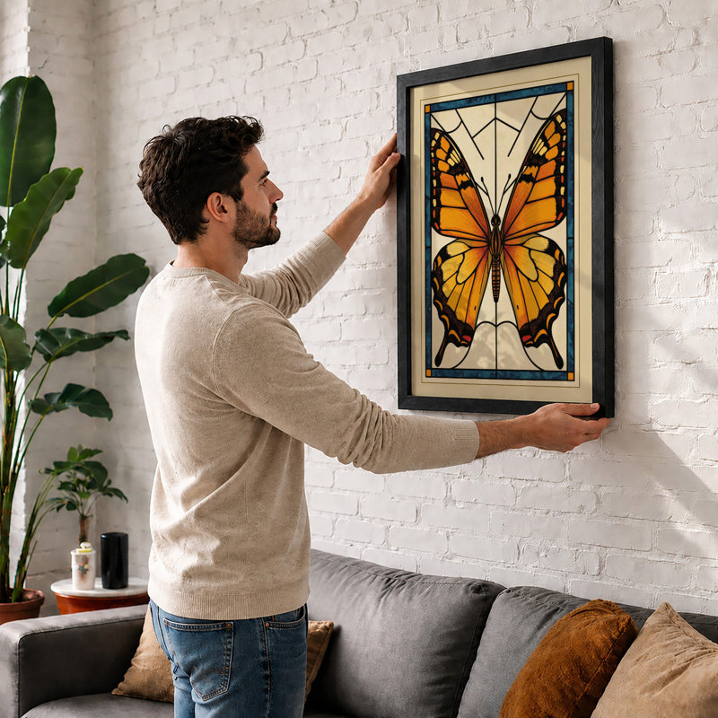 Symmetrical Butterfly Art Deco - Framed Print, Walnut, A1 - 84.1 x 59.4 cm