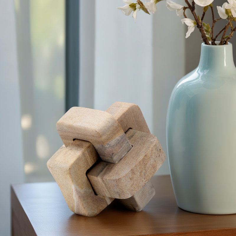 5" Marble Geometric Orb - Contemporary Abstract Interlinking Geometric Shape - 5" x 5" x 5", Brown