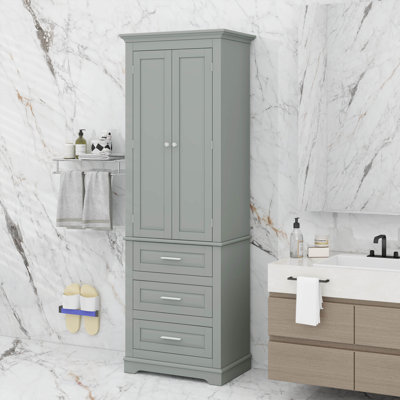 Armoire de rangement autoportante pour salle de bain avec 2 portes, tablette réglable et 3 tiroirs