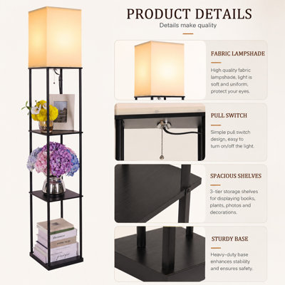 Lampe sur pied avec tablettes à 3 niveaux et éclairage DEL réglable