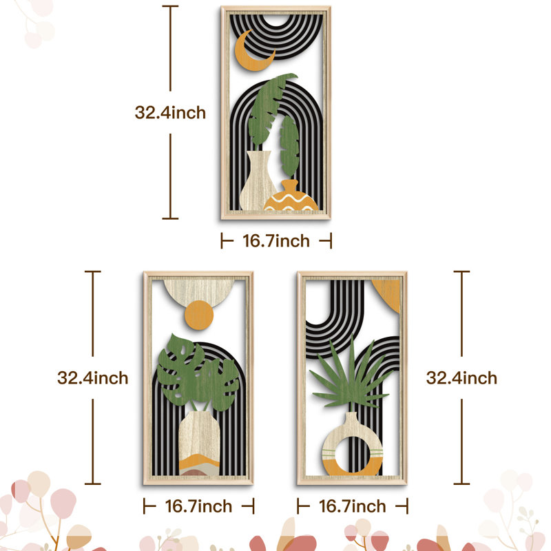 Mid Century Modern Boho 3 Piece Bohemian Framed Wall Art 