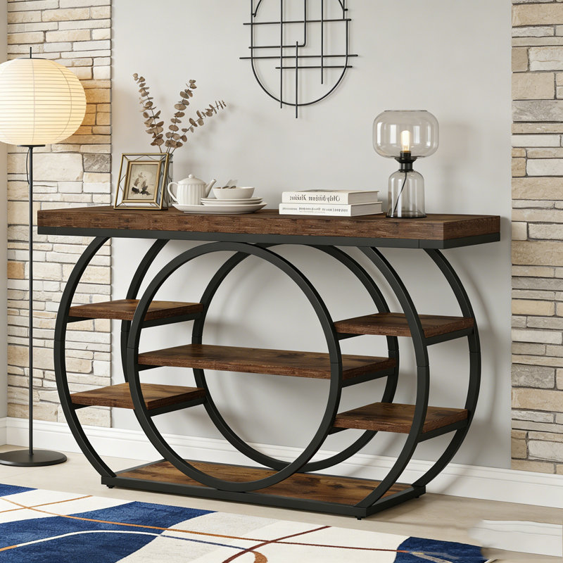 Table de canapé à 2 niveaux Farmhouse avec tablette de rangement ouverte, 33.46" H x 70.87" W x 11.81" D