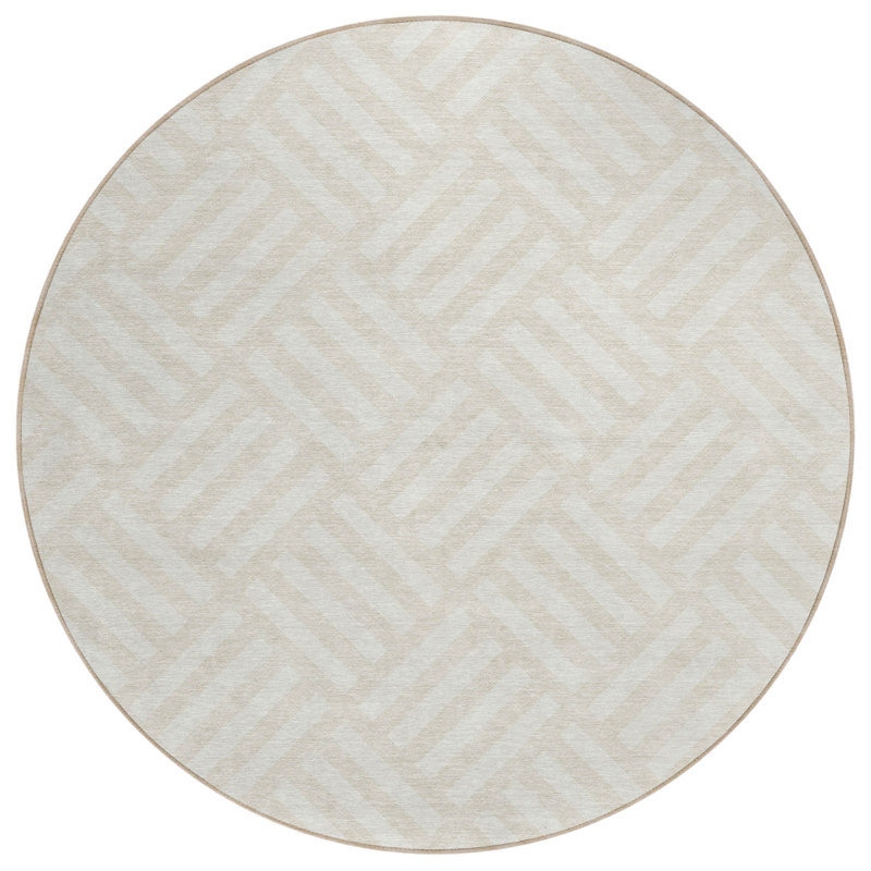 Tapis rond lavable intérieur et extérieur ivoire et beige 8 pi