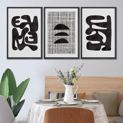 Color Blocks " Black White Geometric Polygon Patterns Abstract Shapes Neutral Modern Art Decor Contemporary " 3 - Pieces