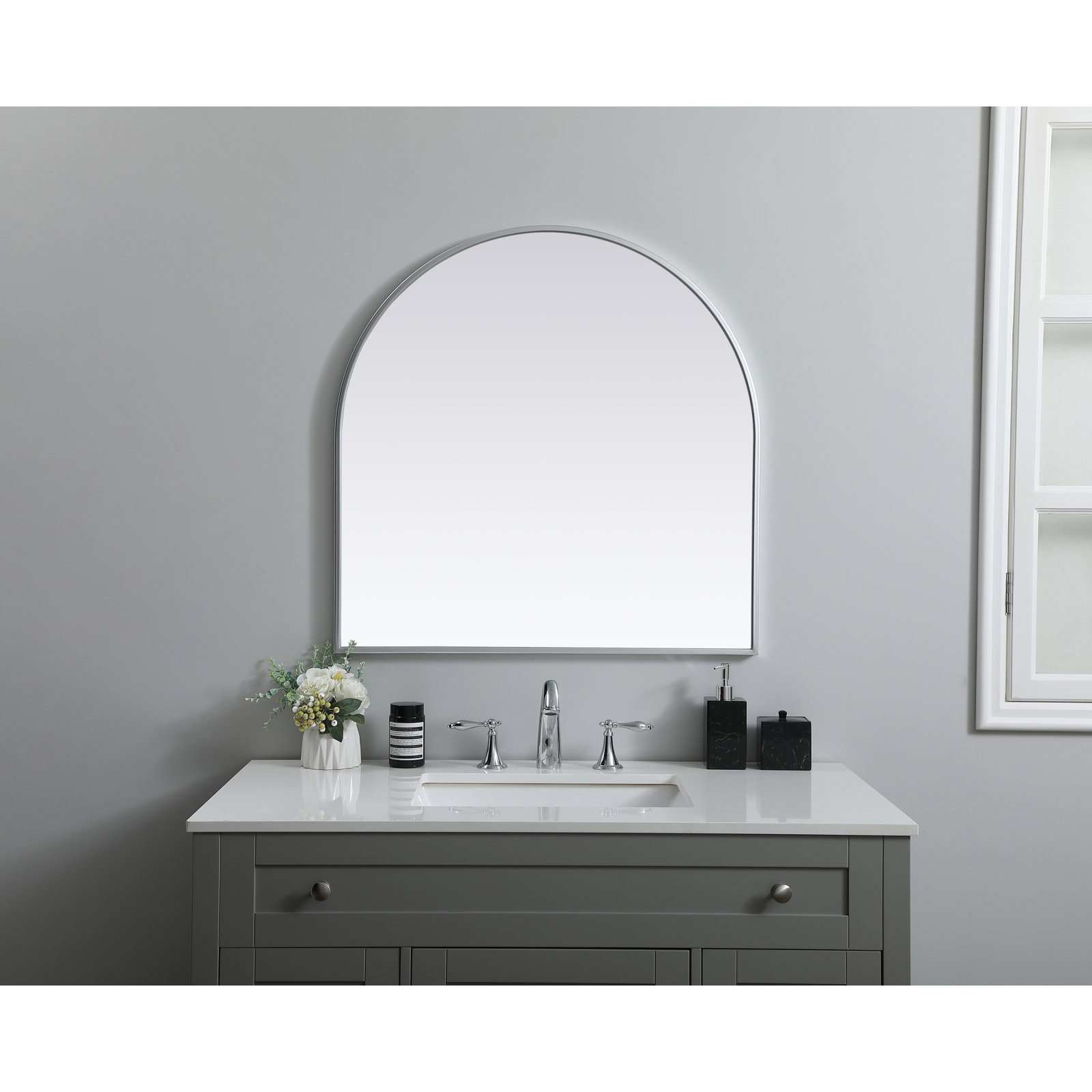 Sabine Metal Arch Wall Mirror, Silver, 30" x 30"