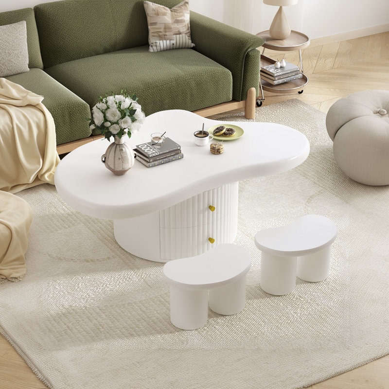 Table basse 3 pièces Cloud - avec 2 tiroirs et 2 petits tabourets