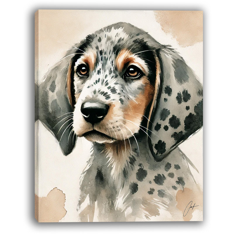 Chiot tacheté, aquarelle, art mural, 16" H x 12" W