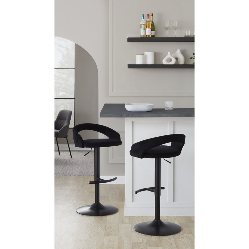 Tabouret de bar Laurenzio, Noir, Velours noir, Ensemble de 2