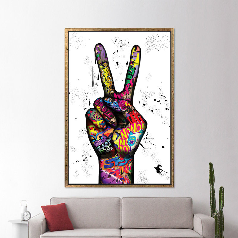 Paix au doigt, art graffiti, toile graffiti, art coloré, art mural au look 3D, cadeaux graffiti, affiche sur toile, décoration intérieure