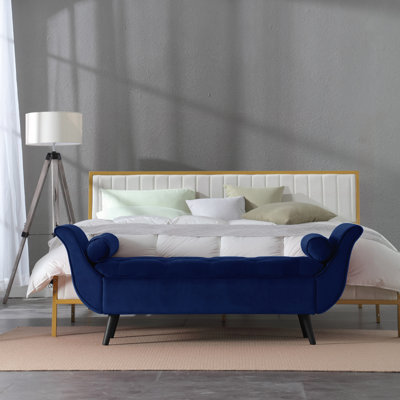 Banc long capitonné rétro, repose-pieds de rangement rembourré en velours au design rétro classique, repose-pieds moderne de style Mid-Century pour le salon, la chambre à coucher et le vestibule, 65 po