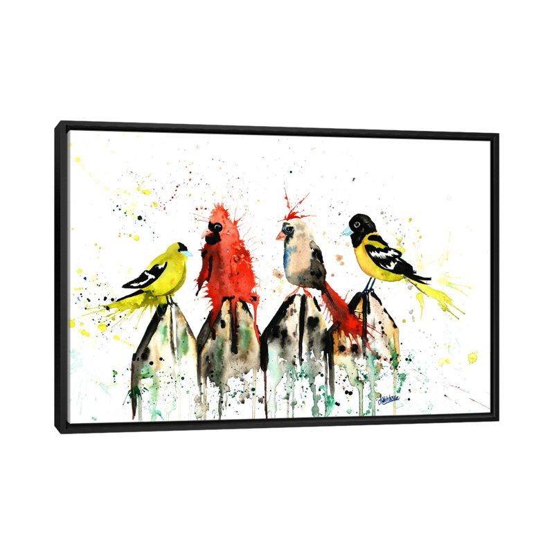 « judgy oiseaux » par lisa whitehouse, impression sur toile, H 18 po x l 26 po x P 1,5 po, Toile avec cadre flottant noir