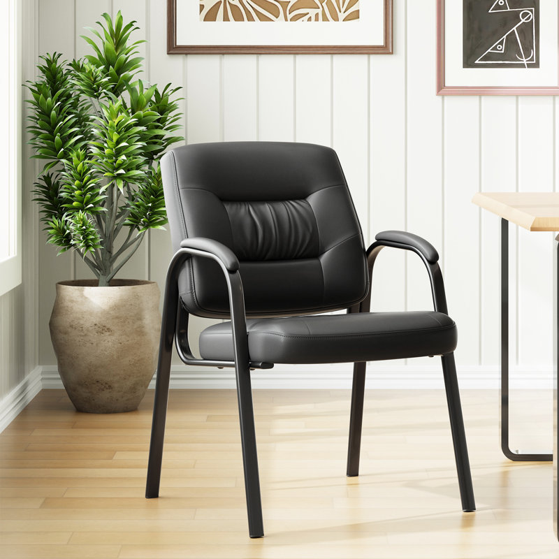Modern Faux Leather Guest Chair with Armrests – Stackable Office and Reception Chair with Metal Frame