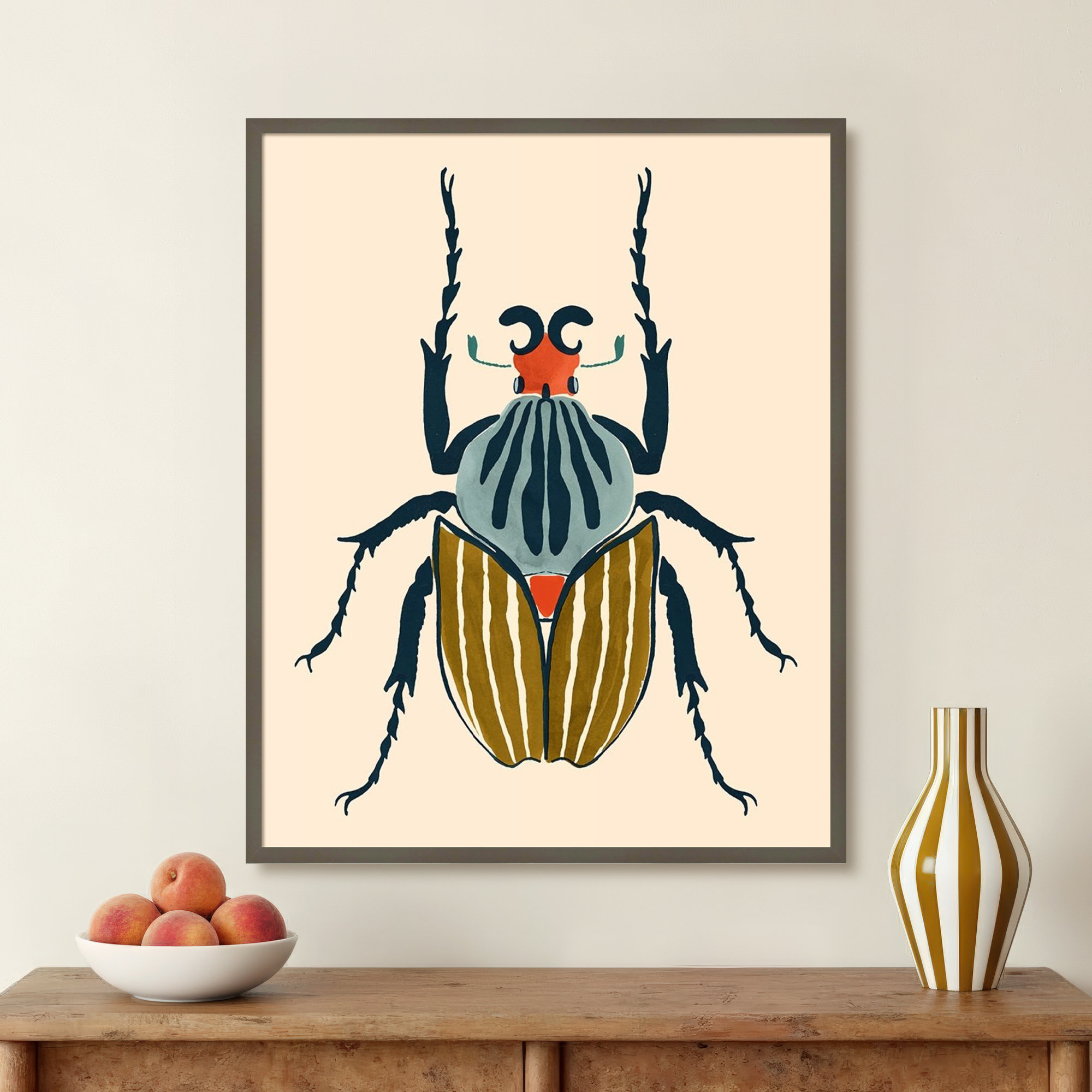 Farwell Beetle Bug I Framed On Paper by Farwell Print, Gray, 41" H x 33" W x 1" D