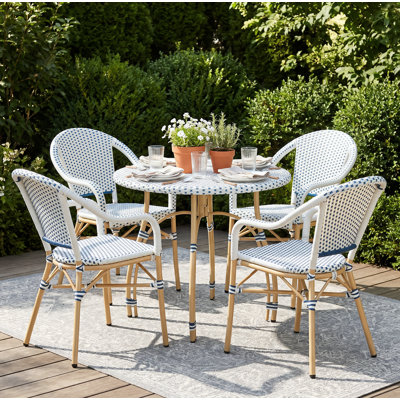 Altesa All Weather Indoor/Outdoor Commercial Patio Dining Sets With Rattan Round Table And Armrest Stacking Chairs