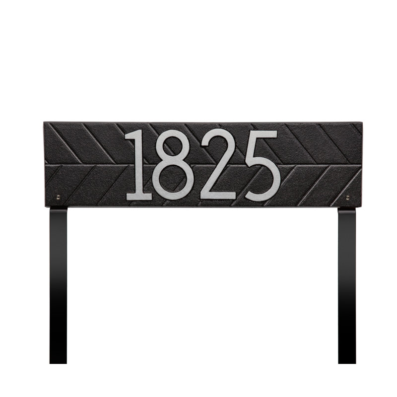 Herringbone Horizontal Plaque, Standard Lawn 1-line, Noir / argent, Oui