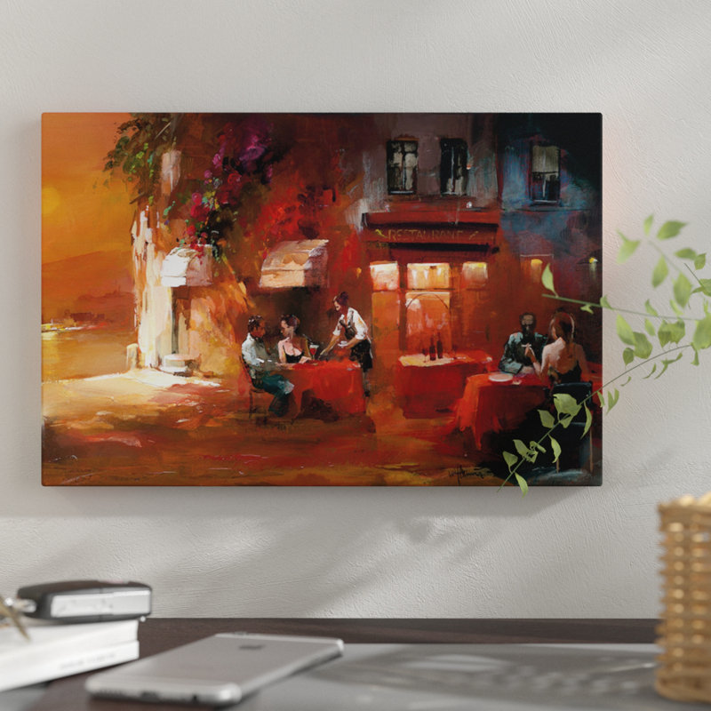 " Dinner For Two II " Oil, 12" H x 18" W x 1.5" D, Wrapped Canvas, No Mat
