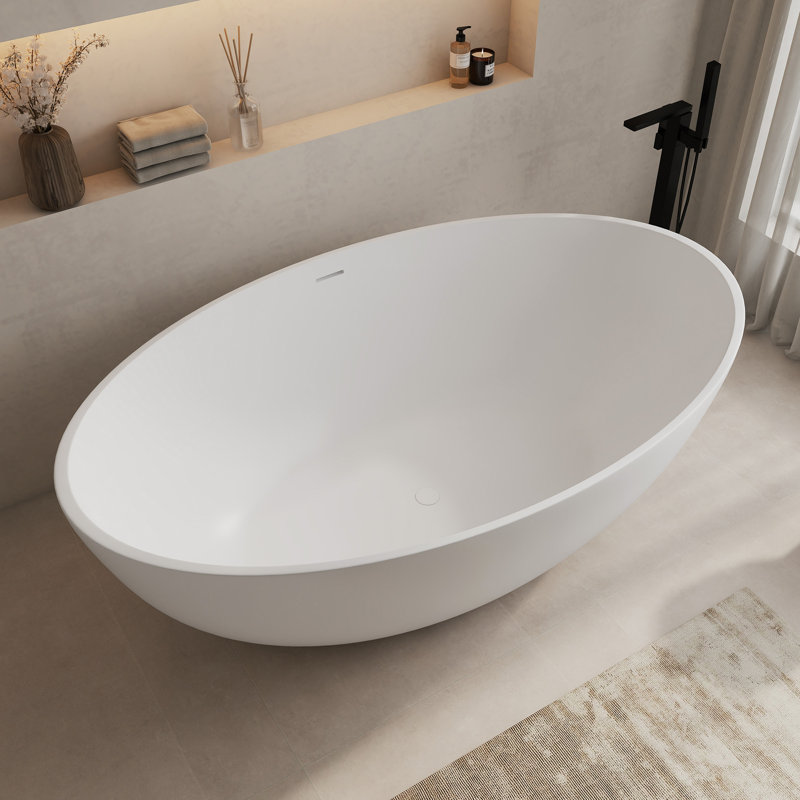 Baignoire autoportante en résine de pierre, surface solide, 170 cm × 99 cm, Blanc