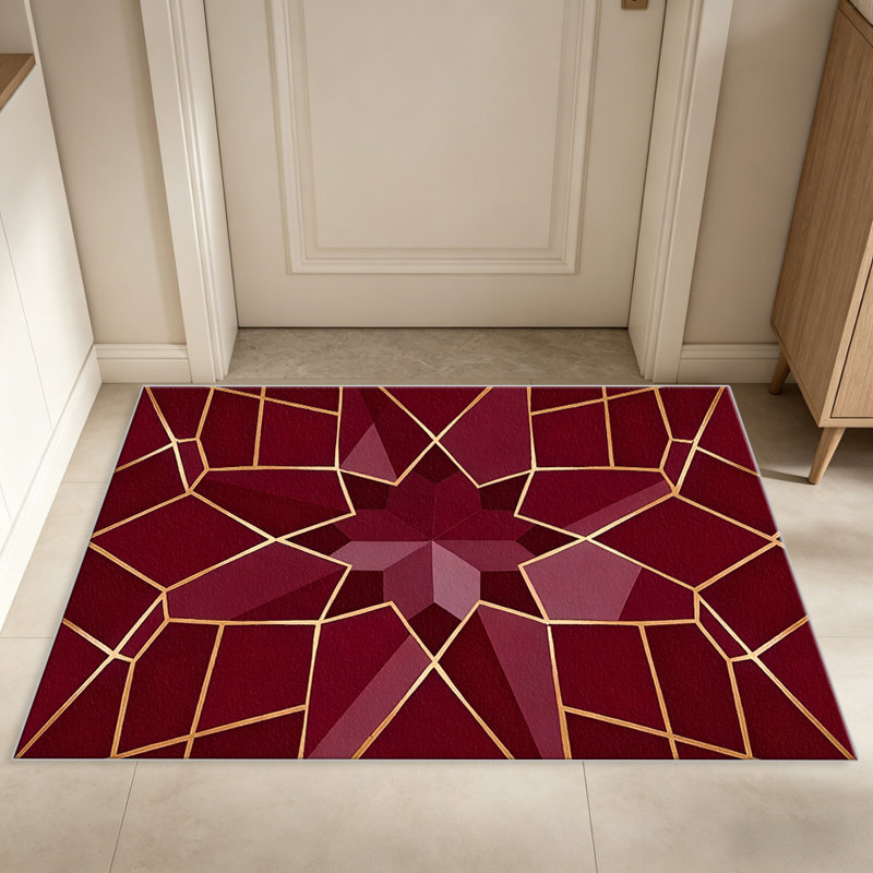 Burgundy Gold Geometric carpet-easy to clean, machine-washable, soft and comfortable; suitable for door mats, kitchens, living rooms, bedrooms, corridors, and laundry areas. Easy to clean, durable carpet for home decoration.