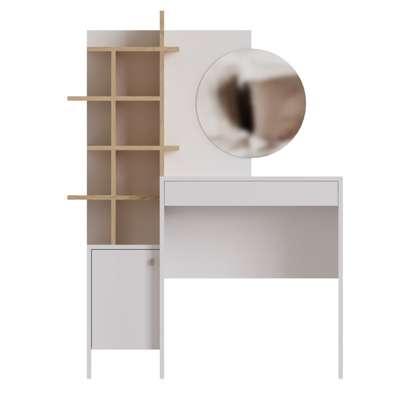 Dressing Table with Mirror, White/Oak