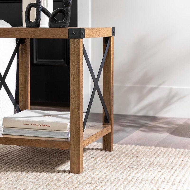 Table de bout avec tablette de rangement ouverte Larenda, Chêne rustique