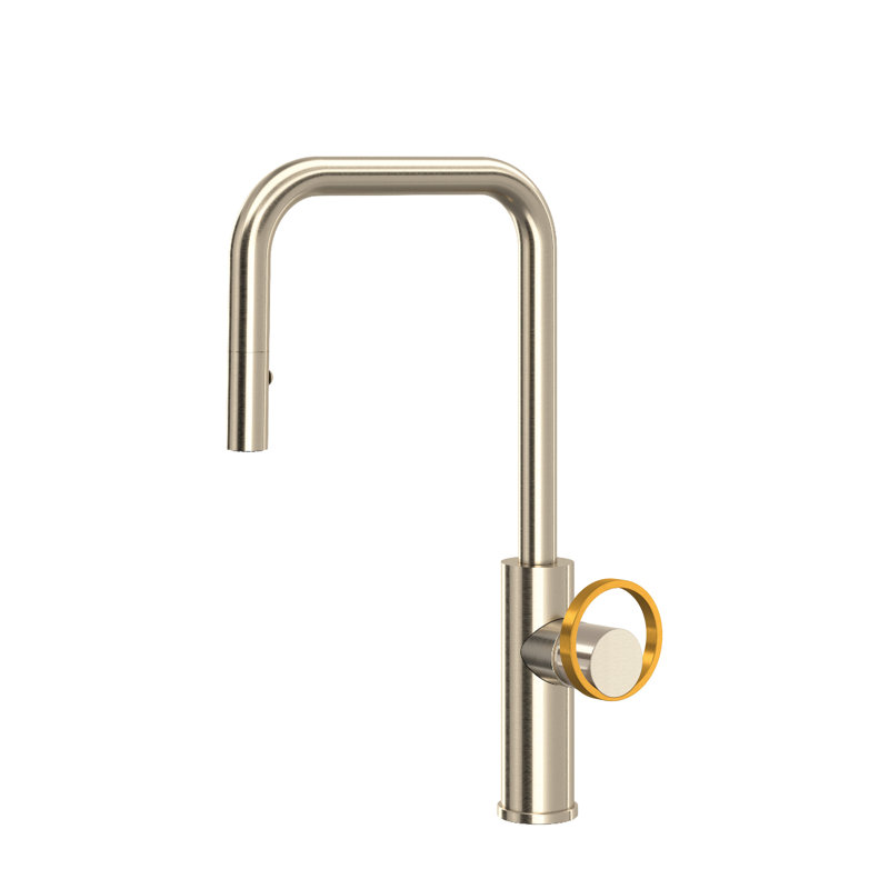 AllModern Linwood Pull Down Kitchen Faucet, Satin Nickel/Satin Gold