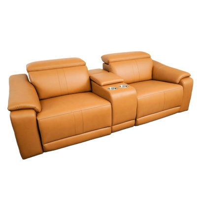 3 canapés modulaires confortables en cuir brun avec fauteuil inclinable électrique et 2 porte-gobelets, style moderne pour les petits espaces, respirant, efficace pour le rangement, bureau, ressource