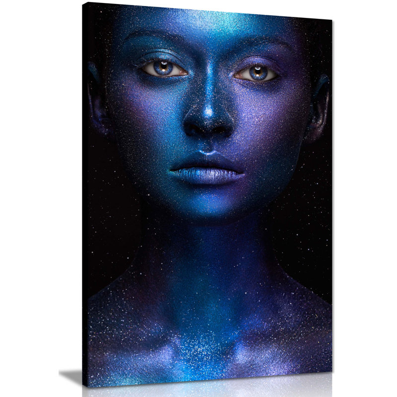 Panther Print Fine Art Prints Woman In Blue & Purple Star Dust Body Paint Portrait Artistic Framed Canvas Prints, Pictures For Home Walls, Bedroom, Living Room & Bathroom Decor - Wrapped Canvas Art Prints